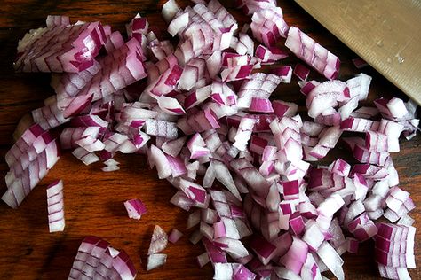 finely diced onions Cut An Onion, Bean Salads, Grain Salads, How To Cut Onions, Parsnip Soup, Fresh Guacamole, Seasonal Recipes, Parsnips, Cooking Techniques