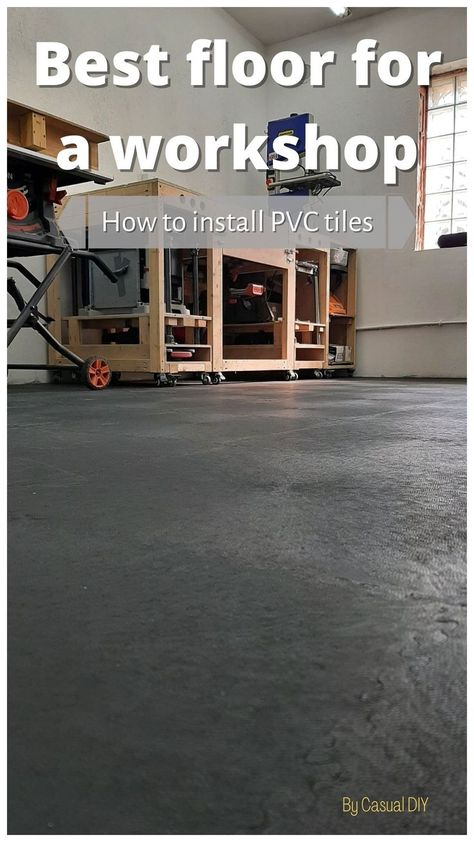 Best floor for a garage and a workshop. In my video I will show you the installation process of PVC tiles from Fortelock and my initial thhoughts on this product. Woodshop Flooring Ideas, Shop Floor Ideas, Workshop Flooring, Do It Yourself Garage, Workshop Setup, Garage Woodshop, Basement Workshop, Mechanical Workshop, Mechanic Shop