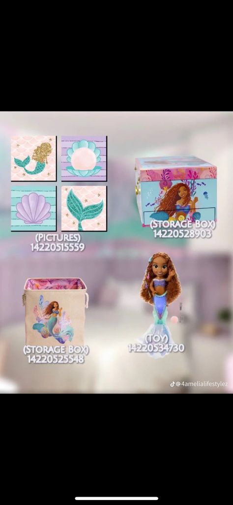 Mermaid Codes Bloxburg, Bloxburg Mermaid Decal Codes, Bloxburg Disney Princess Decal Codes, Mermaid Decals Bloxburg, Princess Theme Bedroom, Bloxburg Decals Codes Aesthetic, Disney Decals, Decals Codes, House Decals