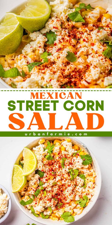 Looking for the best salad recipe for dinner? This Mexican Street Corn Salad has charred corn, creamy dressing, and bold flavors! This salad recipe has a refreshing burst of flavor. Pin this simple salad side dish! Mexican Salads For Parties, Mexican Corn Salad Recipe, Street Corn Salad Recipe, Sweet Corn Salad Recipe, Corn Salad Recipe Easy, Mexican Street Corn Salad Recipe, Mexican Salad Recipes, Street Corn Salad, Corn Salad Recipe