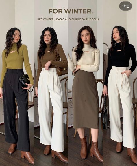 Women Formals Aesthetic, Korean Proffesional Outfit, Winter Office Outfits Women Korean, Smart Girl Outfit, Korean Women Work Outfit, Korean Office Wear Women, Asian Business Casual, Korean Office Style Work Outfits, Winter Smart Casual