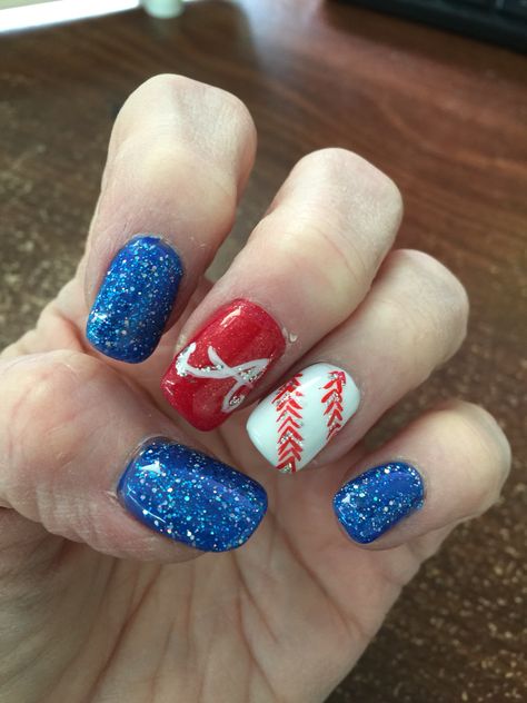 Atlanta Braves Nails Braves Nails Atlanta, Atlanta Braves Nails Designs, Atlanta Braves Nails, Braves Nails, Baseball Nail Designs, Nail Designs Diy, Alabama Nails, Baseball Nails, Special Nails