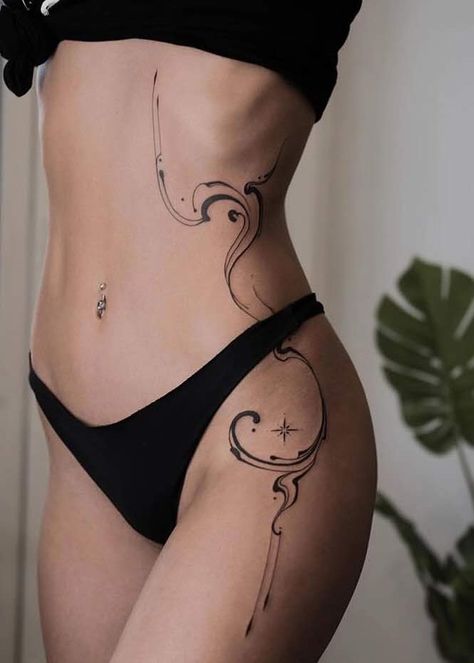 Waist Tattoos, Hip Thigh Tattoos, Torso Tattoos, Thigh Tattoos Women, Symbol Tattoos, Back Tattoo Women, Baby Tattoos, Elegant Tattoos, Hip Tattoo