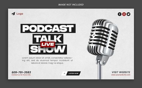 Podcast web banner design psd template | Premium Psd #Freepik #psd #commercial #marketing #live #debate Youtube Banner Design, Design Podcast, Social Media Design Inspiration, Web Banner Design, Youtube Banners, Visit Website, Iconic Photos, Web Banner, Design Graphique