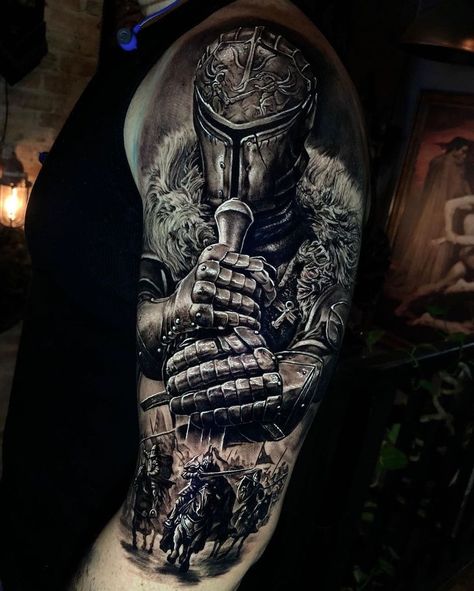 Knight Shoulder Tattoo, Knight Forearm Tattoo, Knight Tattoo Warriors, Door Tattoos, Shoulder Reference, Armor Sleeve Tattoo, Armor Of God Tattoo, Shield Tattoo, Gladiator Tattoo