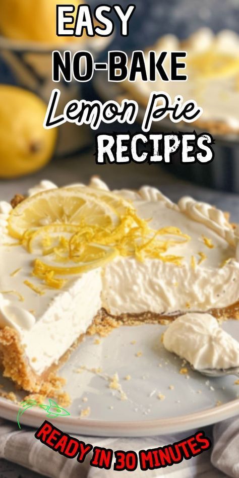 Easy No-Bake Lemon Pie—a delightful dessert that's perfect for any occasion. Imagine a creamy, tangy filling nestled in a buttery graham cracker crust, topped with fluffy whipped cream and garnished with fresh lemon zest. With its refreshing flavor and effortless preparation, this lemon pie is Easy No Bake Lemon Pie, No Bake Lemon Pie With Cream Cheese, No Bake Lemon Meringue Pie, Lemon Dessert Recipes Easy Simple, Lemon Pie Filling Recipes, Lemon Cream Cheese Pie, Easy Lemon Pie, No Bake Lemon Pie, No Bake Pie