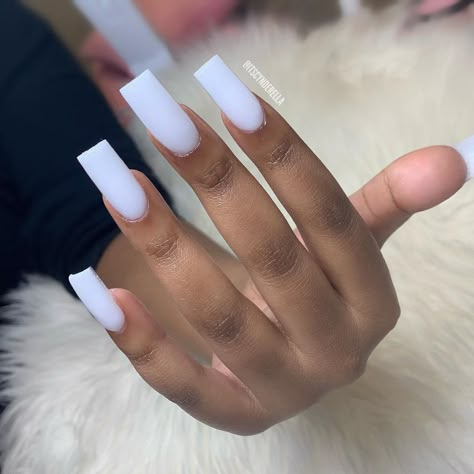 Milky Set Nails, Plain Nails Matte, Cute Acrylic Nail Designs Medium Length White, Medium Long White Nails, White Extra Birthday Nails, Full White Acrylic Nails, White Acrylic Nails With Design Summer, Milky Matte Nails, Matte White Nails With Design