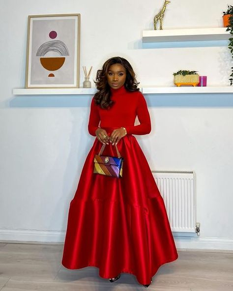 Ramona McDermott 🇬🇭 🇬🇧 on Instagram: "Red is not just a color, it's an attitude…….! . . . Top: @hm (link in bio) Skirt: @february_by_serwaa Shoe: @simmishoes (link in bio) Bag: @kurtgeiger (link in bio)" Christmas Formal, Formal Outfits, December 13, Shirt Styles, Red T, Formal Outfit, A Color, Evening Gown, Classy Outfits