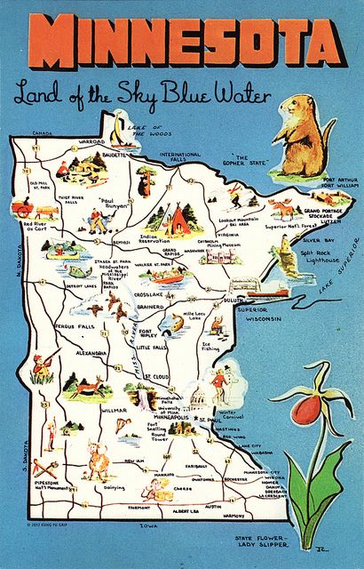 Minnesota where I lived during my grade school years.....Pat Minnesota Home, Map Vintage, Tourist Map, Minnesota State, Travel Stickers, Illustrated Map, Travel Maps, State Map, Vintage Maps