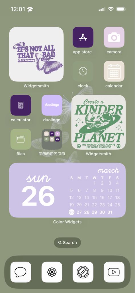 Green And Purple Widget, Purple And Green Phone Theme, Sage Green And Purple Wallpaper, Phone Layout Ideas Purple, Lavender And Sage Aesthetic, Sage Green Ios 16, Green Cream Aesthetic, Green Ios 16, Purple Homescreen