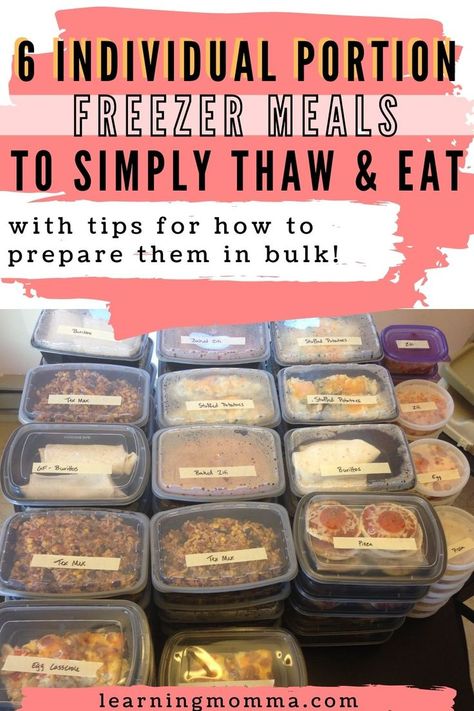 Freezing Meals Tips, Freezing Individual Portions, Frozen Ready To Eat Meals, Meal Prep Freezer Meals For One, Freezer Dinners Make Ahead Healthy, Freezer Meals That Actually Taste Good, How To Store Freezer Meals, Single Frozen Meals, Thaw And Eat Meals