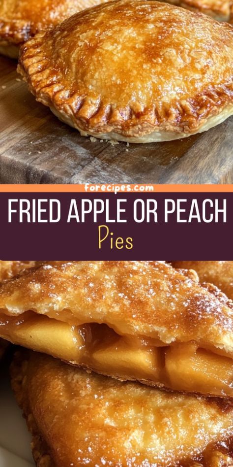 Fried Apple or Peach Pies Peach Pie Filling Recipes, Fried Peach Pies, Peach Hand Pies, Lunch Casserole, Peach Pies, Peach Filling, Homemade Spaghetti Sauce Recipe, Autumn Dessert, Fried Apple