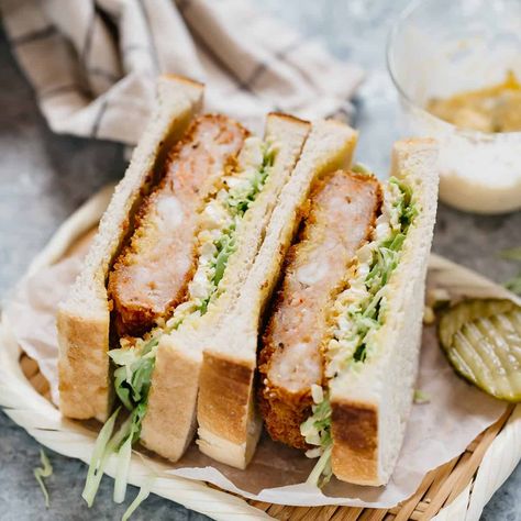 Ebi Katsu, Cutlet Sandwich, Katsu Sando, Shrimp Patties, Japanese Sandwich, Fried Sushi, Deep Fried Shrimp, Japanese Pickles, Shrimp Sandwich