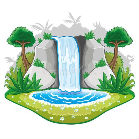 Beautiful Cartoon Waterwall. Stock Vector - Illustration of illustration, exotic: 32383969 Waterfall Drawing, Tree Drawings Pencil, Waterfall Paintings, Art Mignon, Salou, Cartoon Background, Cartoon Drawing, Art Drawings For Kids, Nature Illustration