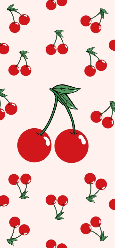 This is a cute, cherry themed wallpaper for your mobile device! #wallpaper #cherry #fruit #phonewallpaper #art #artist #artwork Retro Cherry Wallpaper, Cherry Laptop Wallpaper, Cherry Wallpaper Iphone, Cute Cherry Wallpaper, Cherry Artwork, Fruit Wallpaper Pattern, Cherries Wallpaper, Cherries Aesthetic, Cherry Background