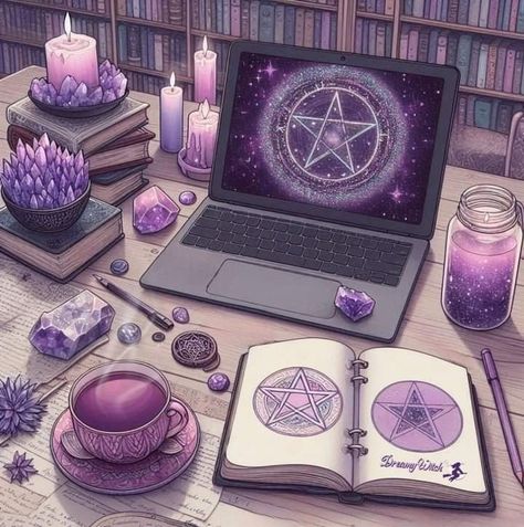 Witch Academy Aesthetic, Tech Witch Aesthetic, Crystal Witch Art, Kawaii Witch Aesthetic, Witchy Laptop Wallpaper, Purple Witchy Aesthetic, Pastel Witch Aesthetic, Purple Witch Aesthetic, Witch Aesthetic Wallpaper