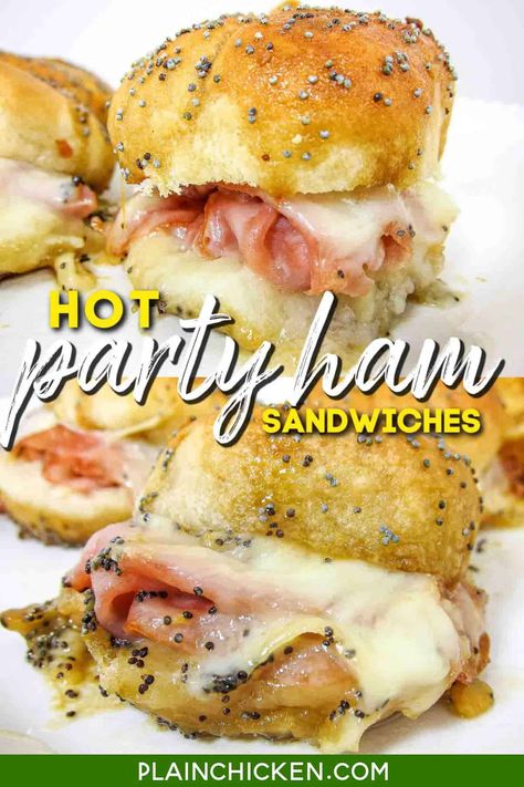 Plain Chicken Ham And Cheese Sliders, Ham And Cheese Hawaiian Rolls With Brown Sugar, Ham And Provolone Cheese Sliders, Deli Ham Sandwiches, Sauce For Ham And Cheese Sliders, Hot Ham And Cheese Sandwiches Baked, Sandwich For Party, Party Ham Sandwiches, Hot Ham Sandwiches