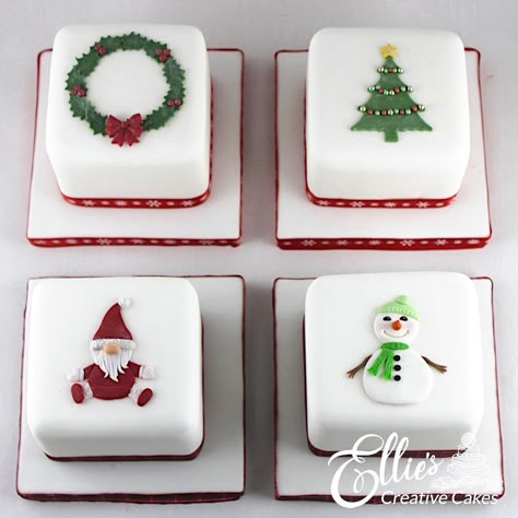 Square Christmas Cakes Ideas Decoration, 4 Inch Christmas Cake, Square Christmas Cake Ideas, Square Christmas Cake Decorating Ideas, Fondant Christmas Cake Ideas, Square Christmas Cake Designs, Christmas Decorated Cakes, Small Christmas Cakes, Simple Christmas Cake Designs