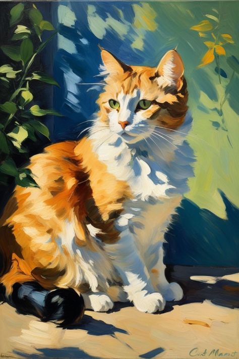 Edouard Manet | Art | Fantasy | Beautiful | Inspiring | Cat | Kitten | Impressionism | Realism | Modern art | Modernism | Impressionism Cat Painting, Realistic Cat Painting, Animal Impressionism, Cat Digital Painting, Cat Design Art, Manet Art, Dog Watercolor Art, Cat Digital Art, Cat Oil Painting