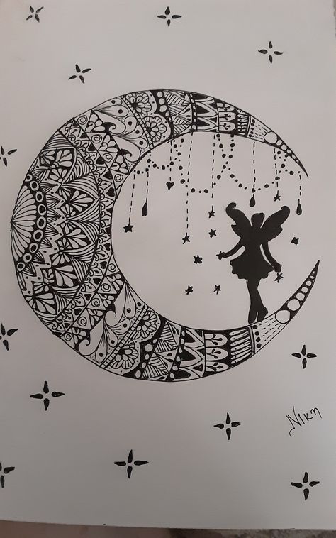 Zentangle Moon Designs, Moon Zentangle, Easy Mandala, Sharpie Crafts, Easy Mandala Drawing, Art Moon, Simple Mandala, Zen Doodle, Mandala Drawing