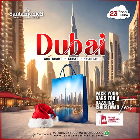 ✨ Celebrate Christmas in style! Join us for an unforgettable Dubai getaway with the Dubai Shopping Festival. 🎁🎄 Call Santamonica Tours & Travels at +91 830 4000 999 to book your spot now. #SantamonicaToursandTravels #Dubai #DubaiTourPackage #TraveltoDubai #TourPackages #Trip #Getaway #ChristmasTour #Vacation #Holidays #Wanderlust Dubai Christmas, Dubai Shopping Festival, Wedding Suits Men Blue, December Travel, Study Abroad Travel, Dubai Festival, Abroad Travel, Dubai Real Estate, Travel Ads