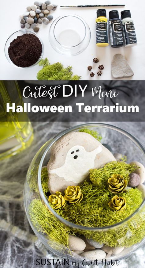 Diy Halloween Terrarium, Spooky Crafts For Adults Diy, Halloween Terrarium Ideas, Fall Terrarium Ideas, Spooky Terrarium, Halloween Terrarium, Halloween Plants, Diy Crafts Decor, Teen Halloween