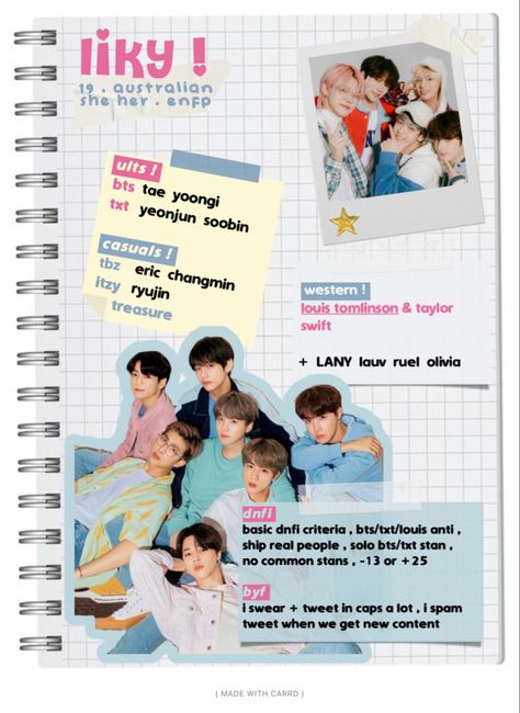 Scrapbook Pubmat, Collage Notes, Info Grafis, Carrd Inspo Template, Carrd Inspo Kpop, Carrd Inspiration, Notebook Paper Template, Edit Poster, Notebook Templates