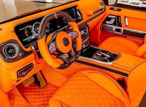 G Wagon Orange Interior, Nightclub Design, Custom Car Seat Covers, Orange Car, Futuristic Armour, Car Interior Design, Vehicle Interior, Orange Interior, Exotic Sports Cars