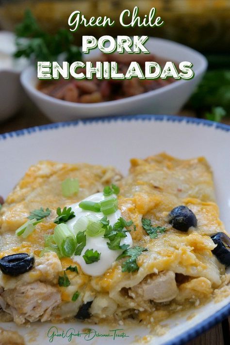 Pork Green Chili Enchiladas, Green Chile Pork Enchiladas, Green Chili Pork Enchiladas, Tamale Sauce, Pork Verde, Pork Green Chile, Green Chile Pork, Enchiladas Recipes, Pulled Pork Enchiladas