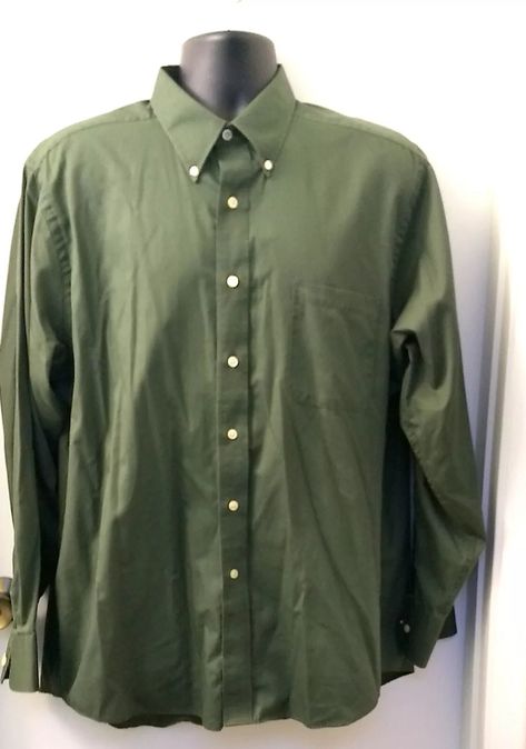 Chaps Ralph Lauren Green Mens Shirt XL Button Twill Cotton Blend Front & Cuffs | eBay