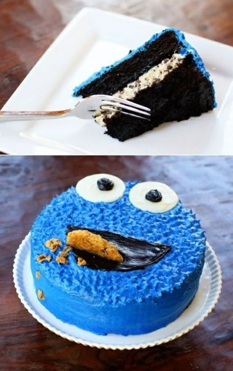 coole-Idee-für-Kuchen-für-Kindergeburtstag-Cookie-Monster Monster Birthday Cakes, Cookie Dough Filling, Cookie Monster Cake, Cookie Monster Birthday, Monster Cake, Magic Cake, Snickerdoodles, Cool Ideas, Savoury Cake