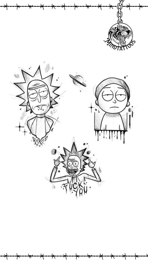 Follow Mind Tattoos for more 🔥 Tick And Morty Tattoo, Tattoo Ideas Rick And Morty, Simple Rick And Morty Tattoo, Rick And Morty Flash Tattoo, Rick Tattoo Design, Rick Morty Tattoo, Morty Tattoo Design, Rick And Morty Tattoo Ideas, Rick Tattoo