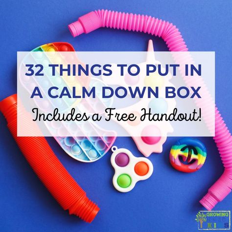 32 Things To Put In A Calm-Down Box for Kids - Growing Hands-On Kids Calm Down Box, Calm Box, Coping Toolbox, Calm Down Kit, Comfort Box, Calm Corner, Calm Kids, Calming Corner, Calm Down Corner