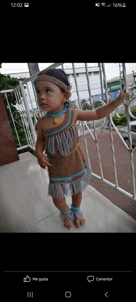 Vestido de pocahontas, Disfraz niña 2 años, tutorial con @lostejidosderuby en instagram Little Cowboy, Cowboys And Indians, Pocahontas, Festival Captain Hat, Captain Hat, Crochet Necklace, Festival, India, Halloween