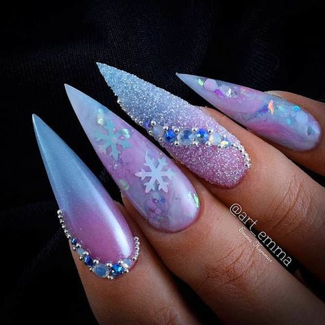 Ice Queen Nails, Nail Art Noel, Snow Nails, Sugar Nails, Queen Nails, Lovely Nails, Winter Nails Acrylic, Swarovski Nails, Goth Nails