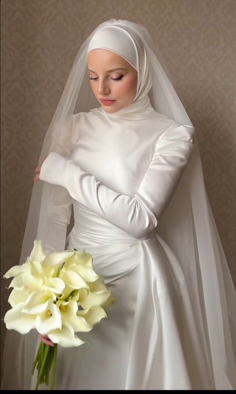 Elegant Wedding Dress Hijab, Simple Hijab Wedding Dress, Bride Dress Hijab, Hijab Wedding Gown, Hijab Wedding Dresses Simple, Wedding Dress With Hijab, Muslim Dress Wedding, Fashion Bride Dresses, Hijabi Wedding Dress