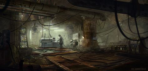 Cyberpunk, Alchemist workshop by bzartt on deviantART Alchemist Workshop, Cyberpunk Detective, Underground Laboratory, Ghost In Shell, Silent Hill Art, Fallout Fan Art, Apocalyptic Art, Post Apocalyptic Art, Fallout Art