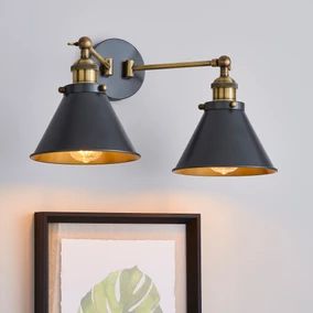 Wall Lights for Indoor & Outdoor | Dunelm Black Wall Lights, Plug In Wall Lights, Wall Lights Living Room, Kitchen Wall Lights, Light Grey Walls, Industrial Wall Lights, Industrial Wall, Industrial Metal, Terms And Conditions