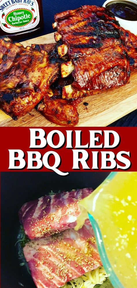 Boiled Bbq Pork Ribs - Peter's Food Adventures Boiling Ribs Before Grilling, Boiling Ribs, Cooking Pork Ribs, Pork Loin Ribs, Baked Pork Ribs, Easy Ribs, Pork Back Ribs, Boneless Pork Ribs, Pork Ribs Recipe