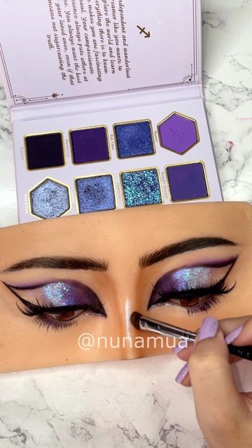 Nuna | Eye Makeup tutorials 💜 on Instagram: "Ok I’m not big into horoscopes or know much about them BUT the fact that this is a Sagittarius (my zodiac) palette AND ITS PURPLEEEE??? 💜💜 Using the @sheglam_official “Spontaneous Sagittarius” palette 💜 a d Shades used: Explorer, Wonderlust, Straight shooter, Humor, Jupiter, Wide & Free, Optimism #SHEGLAM #purpleeyeshadow #chatwithsheglam #palette #purplemakeup #eyeshadowtutorial #makeupboard #eyeshadowkook #creativemakeup #SHEGLAMHoroscope" Sagittarius Makeup, Eye Makeup Tutorials, Makeup Board, Purple Makeup, Purple Eyeshadow, Eyeshadow Tutorial, Makeup Tutorials, Creative Makeup, Eye Makeup Tutorial