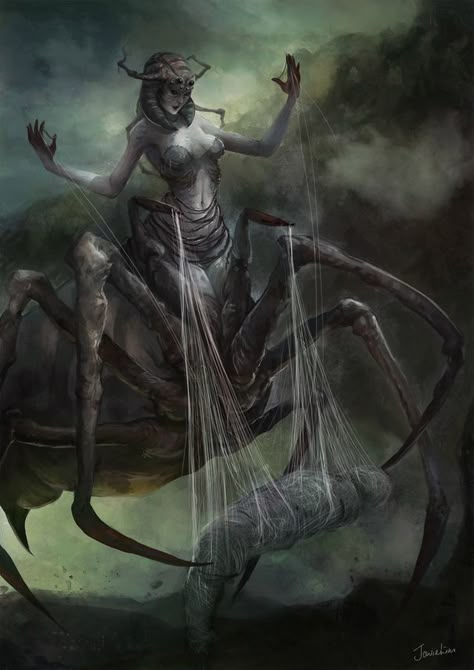 Mujer araña Arachne Art, Spider Art, 다크 판타지, Fantasy Monster, Mythological Creatures, Mystical Creatures, Warhammer Fantasy, Arte Fantasy, Creature Concept