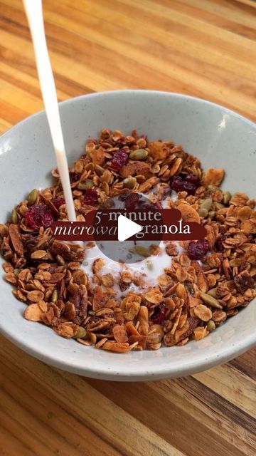 Healthy Food Prep 🌱🍳🥗🍝 on Instagram: "5-minute microwave granola by @graceelkus
crispy-crunchy, salty-sweet, and endlessly adaptable to whatever you’ve got in your pantry. Plus, does anything beat a bowl of granola with milk for breakfast?

I always reach for @silk Unsweet Vanilla Almondmilk, which is plant-based and lactose-free, and I’m turning to it even more often in the new year.

Silk is launching an upcoming Feel Planty Good Challenge that will give you a chance to win free breakfast for life. Official details coming in the next few days, so keep an eye on this space! #SilkAlmondmilk #FeelPlantyGood

5-Minute Microwave Granola with Almondmilk

Serves 1-2

1 tablespoon maple syrup
1 tablespoon extra-virgin olive oil
1 tablespoon natural peanut butter
1 tablespoon water
1/2 cup ro Microwave Granola, Granola With Milk, Silk Almond Milk, Chopped Dates, Natural Peanut Butter, Food Prep, Free Breakfast, Lactose Free, Rolled Oats