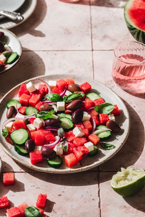 Refreshing Summer Watermelon Salad - Use Your Noodles Salad Photography, Bean Breakfast, Watermelon Salad Recipes, Sweet Potato Quinoa, Homemade Vinaigrette, Refreshing Salads, Vinaigrette Salad, Lime Vinaigrette, Recipe Salad