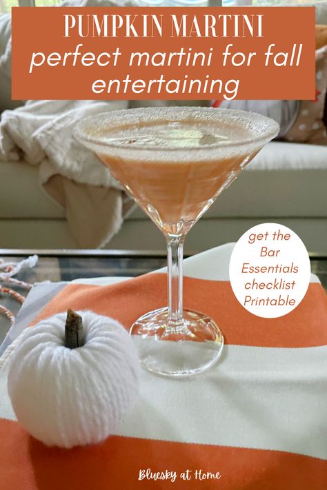 The Perfect Pumpkin Martini Recipe for Thanksgiving. Easy recipe for a Pumpkin Martini for your Thanksgiving cocktail. It makes he perfect toast or after dinner drink. Lists of essential bar tools and a great bar checklist printable to use. Pumpkin Martini Easy, Bar Checklist, Pumpkin Martini Recipe, Pumpkin Martini, Thanksgiving Cocktail, Perfect Martini, Thanksgiving Drinks, Thanksgiving Cocktails, After Dinner Drinks