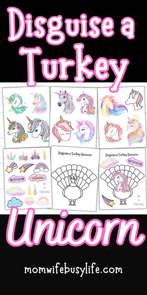 Create a magical unicorn for your turkey in disguise project in November this year! This is an adorable way to hide your turkey from becoming Thanksgiving dinner. Click through to get your Unicorn Turkey Disguise printable set now! Disguise A Turkey Unicorn Project, Disguise A Turkey Ideas Kids Unicorn, Unicorn Turkey Disguise Project Ideas Printable, Disguise A Turkey Project Unicorn, Easy Turkey In Disguise Project, Turkey In Disguise Unicorn, Unicorn Turkey Disguise Project Ideas, Turkey Disguise Project Unicorn, Disguise A Turkey Unicorn