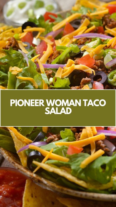 This easy and delicious Pioneer Woman Taco Salad is a quick, nutritious meal perfect for busy nights. With creamy avocado, tender ground beef, and fresh veggies, this salad is packed with flavor. Plus, it’s versatile,swap ingredients to suit your taste, making it a meal everyone will love! Pioneer Woman Taco Salad, Mexican Taco Salad Recipe, How To Make Taco Salad, Mexican Salads For Parties, Salads For Dinner, Pioneer Kitchen, Taco Salad Recipe, Taco Seasoning Packet, Taco Salads