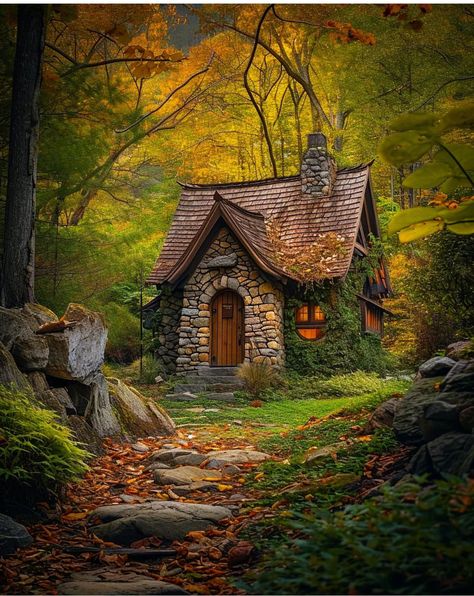 Village Forest, Secluded Cottage, Fairytale Houses, Witchy House, Forest Village, Fantasy Cottage, Log Cabin Rustic, Castle Home, Stone Cottages