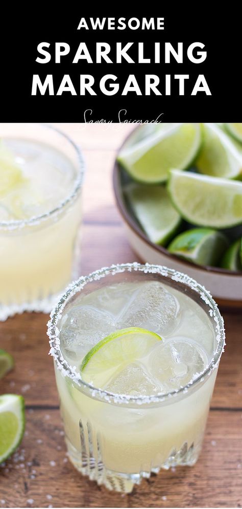 This Sparkling Margarita is made with fresh lime juice, homemade simple syrup, and a splash of club soda to give it some fizz. It’s an awesome summer drink but between me and you, I drink it year round! Homemade Simple Syrup, Sparkling Margarita, Frozen Drink Recipes, Margarita Drink, Frozen Cocktail Recipes, Simple Syrup Recipes, Easy Drink Recipes, Delicious Drink Recipes, Cocktail Recipes Easy