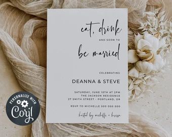 Couples Shower Invitation, Eat Drink And Be Married, Couples Bridal Shower, Couples Shower Invitations, Wedding Shower Invitations, Bridal Shower Invitations Templates, Couple Shower, Change Text, Editable Invitations