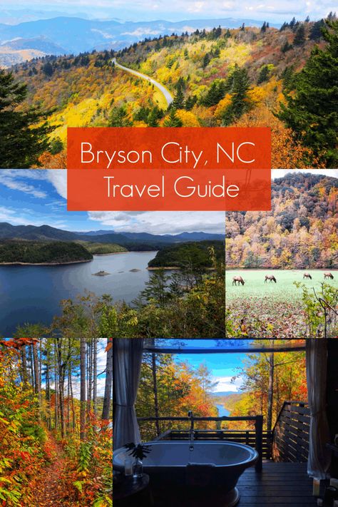 collage of pictures of things to do in bryson city nc with a red box with text that says bryson city nc travel guide Bryson City North Carolina Things To Do, Things To Do In Boone Nc In The Winter, What To Do In Bryson City Nc, Bryson City North Carolina Restaurants, Things To Do In Boone Nc, Morehead City Nc, Bryson City North Carolina, Nc Travel, Fontana Lake